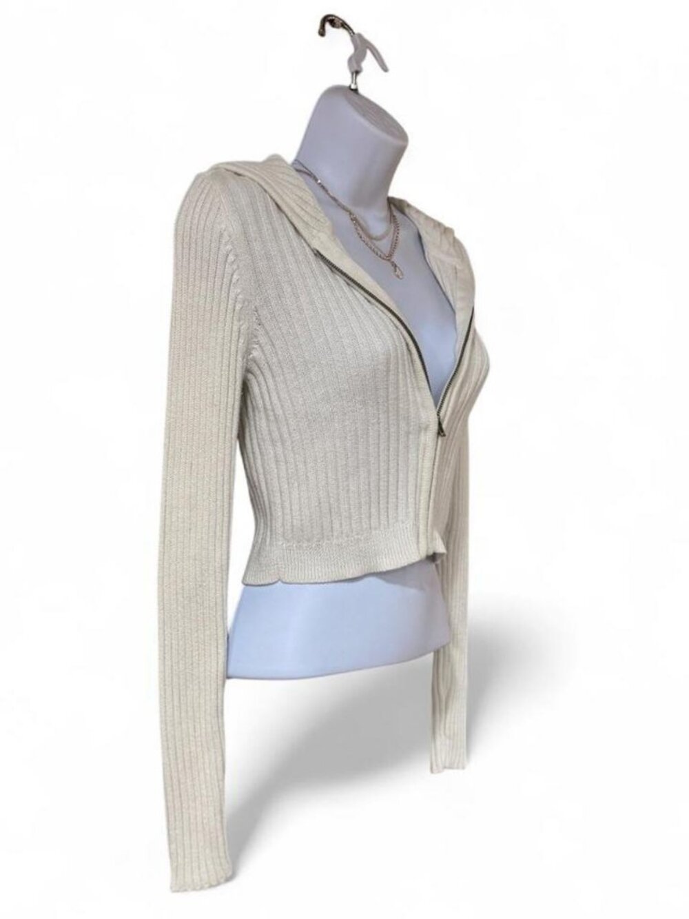 Aeropostale White Ribbed Semi Cropped Jacket M